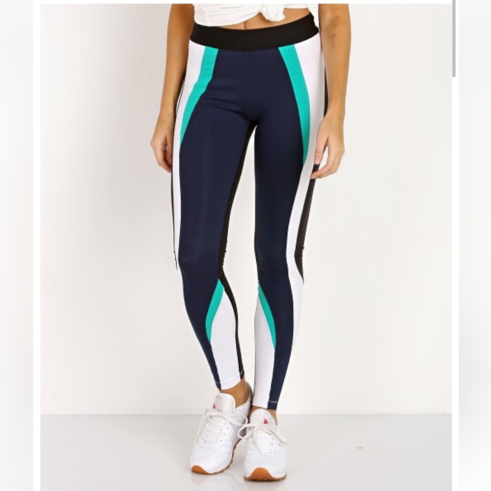 SPLITS59 Navy X Barryās Kelly/White/Black HighWaisted Force Tight/Leggings NWT L
